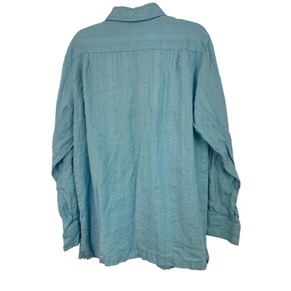 Claiborne Mens Blue Linen Button Shirt Large Vacay 8891 EUC cruise Island - Picture 8 of 8